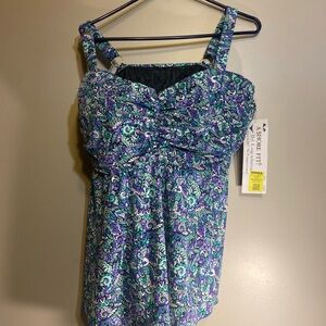 A Shore Fit Daisy Chain Tankini Top  D E Cup Solutions Size 20W Purple Teal Psly